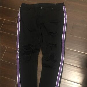 Black Pants with Purple Stripes